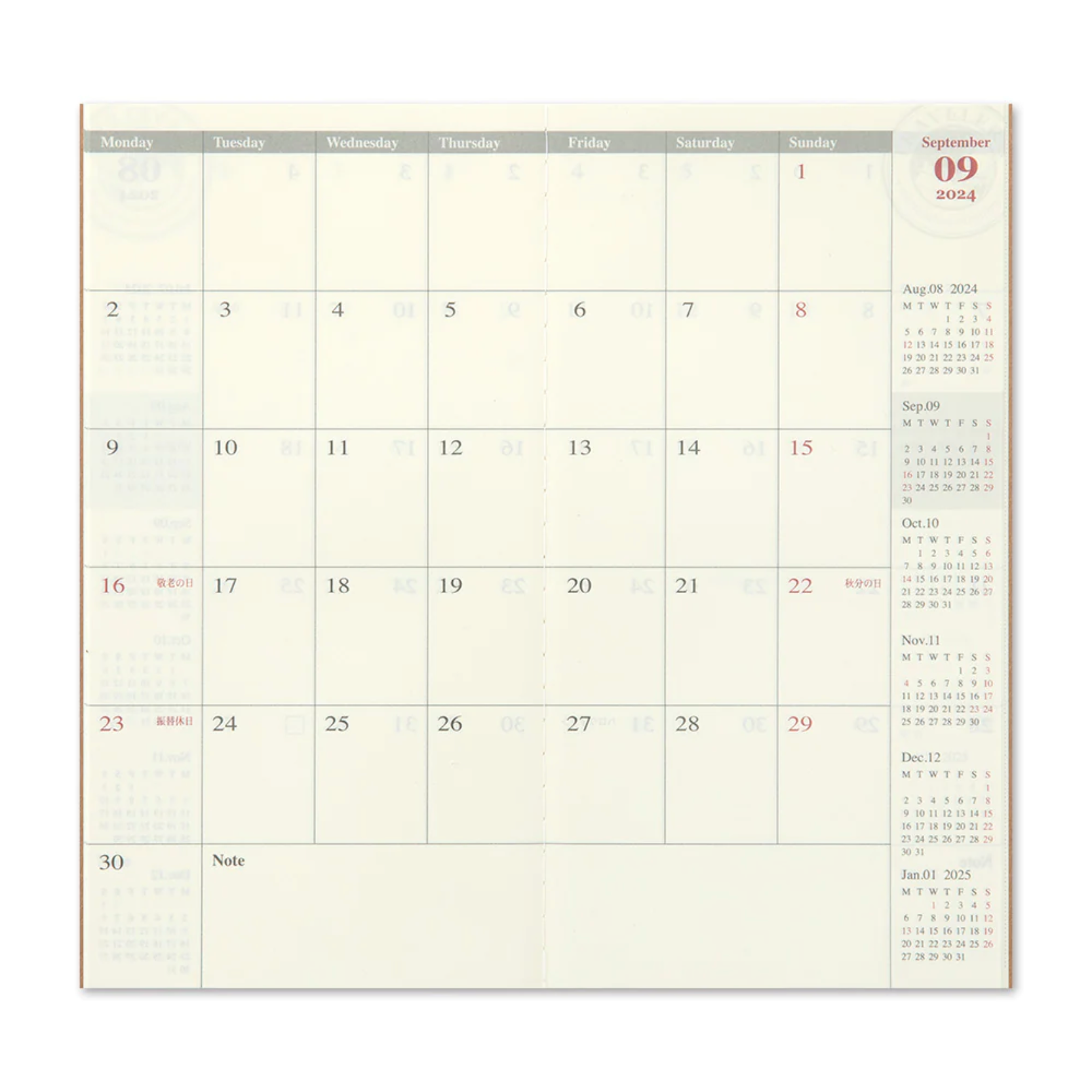 TRAVELER'S NOTEBOOK - Refill 2024 Monthly (Regular Size)