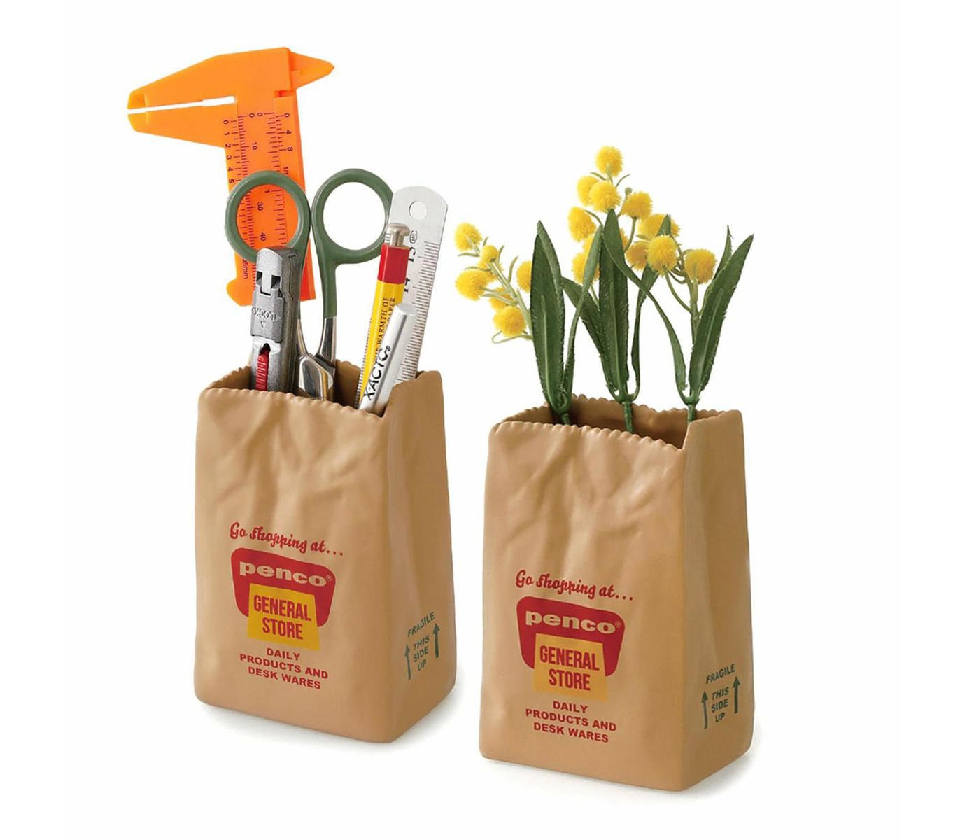Brown Bag Stand | Vase with kraft bag design