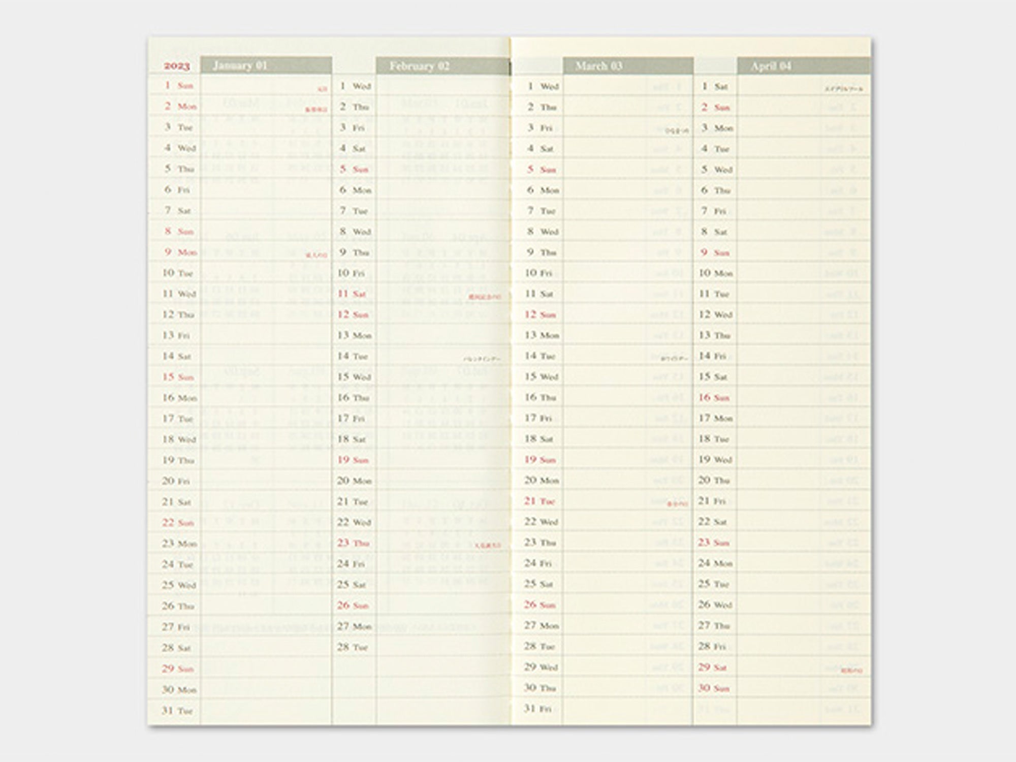 Traveler's Regular Diary 2023 Weekly Vertical Refill